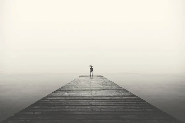 Triste Hombre Negocios Con Paraguas Mirando Horizonte —  Fotos de Stock