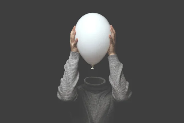 Man Head Holding Withe Balloon — Stock Photo, Image