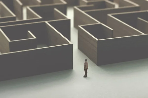 Man Entering Wooden Complex Maze — Stock Photo, Image