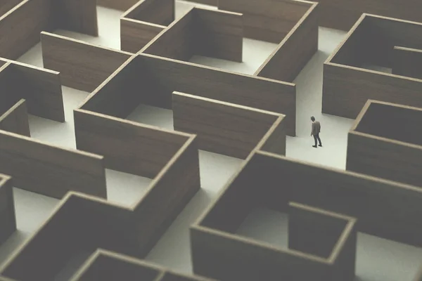 Man Walking Complex Maze Surreal Concept — Stock Photo, Image