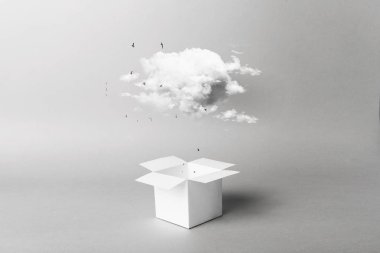beyaz kağıt kutusu gerçeküstü kavram üzerinde bulut