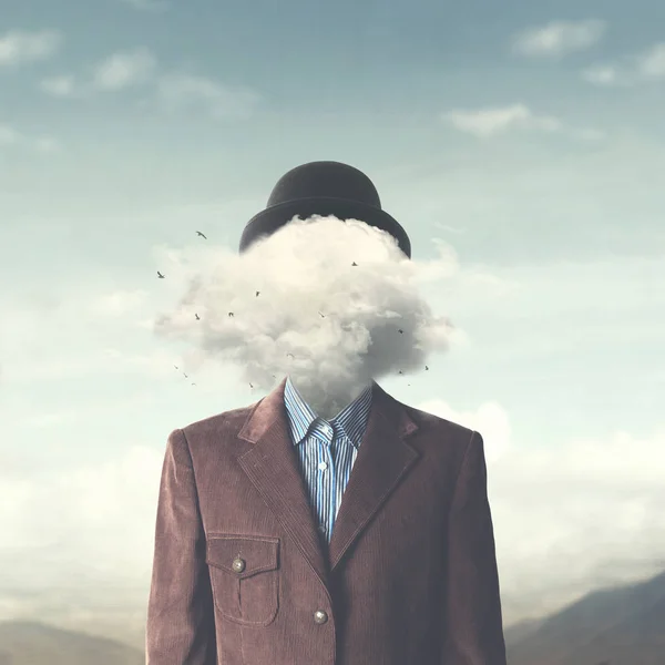 Koncepcja Surrealistyczne Głowę Chmurach — Zdjęcie stockowe