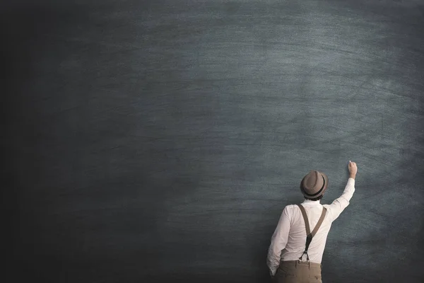 Man Front Blackboard Start Writing — Stock Photo, Image