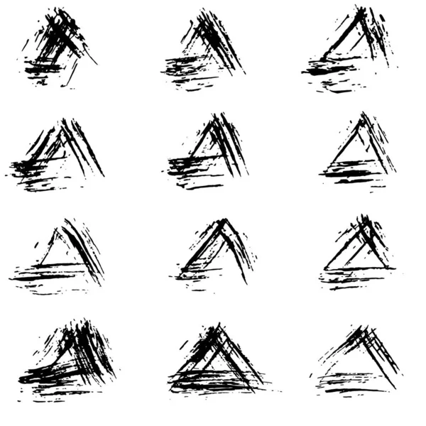 三角形の抽象的なシームレスパターン。インクで作った手描きの質感。スポット、スプラッシュ、スクリブル、ストローク。隔離。. — ストックベクタ