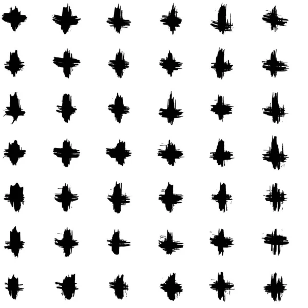 Abstraktes, nahtloses Muster mit Kreuzen. Handgezeichnete Texturen mit Tinte. Flecken, Platschen, Kritzeln, Streicheln. Isoliert. — Stockvektor