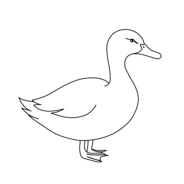 Ördek çizimi. Logo, simge, amblem, şablon ve rozetler için minimalist bir tarz. Beyaz arkaplanda izole.