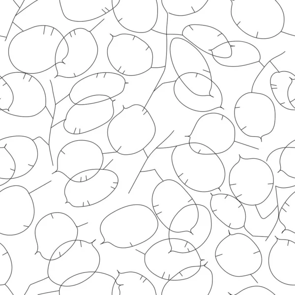 Lunaria plant. Black-white minimalistic line style. Seamless pattern. — Stock Vector