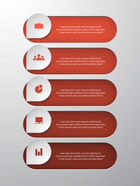 Infographics adım adım. Grafik, grafik, diyagram 5 adımlar, seçenekleri, parça, ile evrensel soyut öğe işler. Sunu ve eğitim için kırmızı vektör iş şablonu.