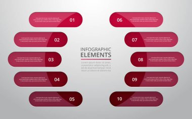 Sunum için vektör iş şablonu. Grafik, diyagram ve grafiğin soyut unsurları, 10 adım, opsiyon, parça veya süreç. Infographic için yaratıcı bir kavram.