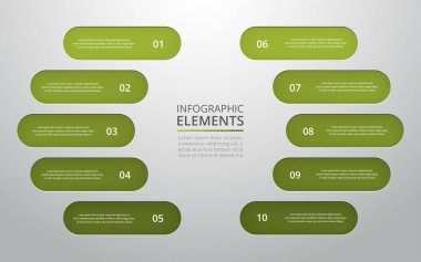 Sunum için vektör iş şablonu. Grafik, diyagram ve grafiğin soyut unsurları, 10 adım, opsiyon, parça veya süreç. Infographic için yaratıcı bir kavram.