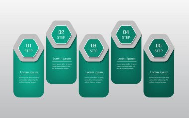 Sunum için vektör iş şablonu. Grafik, diyagram ve grafiğin soyut ögeleri, 5 adım, opsiyon, parça veya süreç. Infographic için yaratıcı bir kavram.