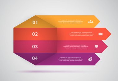 Sunum için vektör iş şablonu. Grafik, diyagram ve grafiğin soyut ögeleri, 4 adım, seçenekler, parçalar veya süreçler. Infographic için yaratıcı bir kavram.