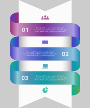 Diyagramı, grafik, sunum ve grafik şablonu. İş kavramı 3 seçenekleri, parçalar, adımları veya işlemleri ile