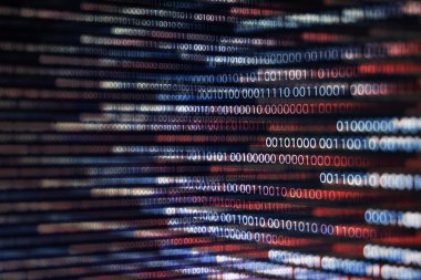 sipariş ikili kod arka plan üzerinde kırmızı hata iletisi. bir numara ve sıfır içinde desen. üzerinde mavi arka plan.