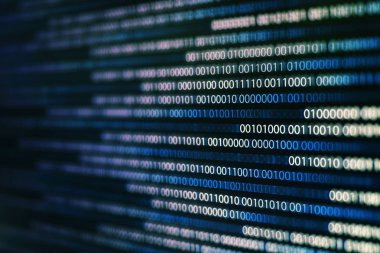 mavi ikili kod. ikili veri blokları. Blockchain kavramı. bir numara ve sıfır metin bilgisayar dijital ikili kod ile mavi arka plan bit.