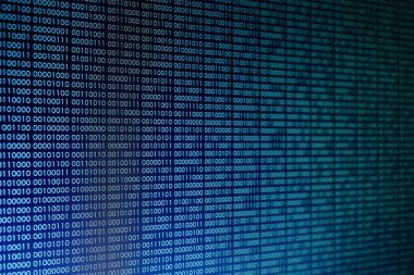 mavi ikili kod. ikili veri blokları. Blockchain kavramı. bir numara ve sıfır metin bilgisayar dijital ikili kod ile mavi arka plan bit.