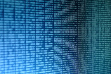 mavi ikili kod. ikili veri blokları. Blockchain kavramı. bir numara ve sıfır metin bilgisayar dijital ikili kod ile mavi arka plan bit.