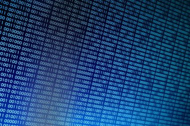 mavi ikili kod. ikili veri blokları. Blockchain kavramı. bir numara ve sıfır metin bilgisayar dijital ikili kod ile mavi arka plan bit.