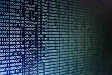 mavi ikili kod. ikili veri blokları. Blockchain kavramı. bir numara ve sıfır metin bilgisayar dijital ikili kod ile mavi arka plan bit.