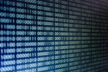 mavi ikili kod. ikili veri blokları. Blockchain kavramı. bir numara ve sıfır metin bilgisayar dijital ikili kod ile mavi arka plan bit.