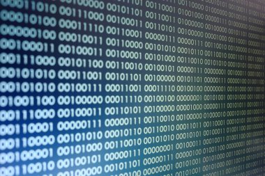 mavi ikili kod. ikili veri blokları. Blockchain kavramı. bir numara ve sıfır metin bilgisayar dijital ikili kod ile mavi arka plan bit.