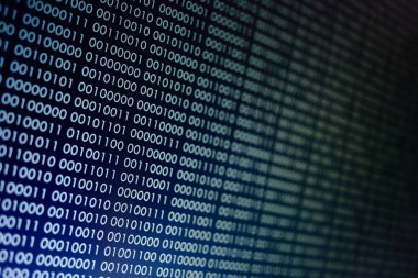 mavi ikili kod. ikili veri blokları. Blockchain kavramı. bir numara ve sıfır metin bilgisayar dijital ikili kod ile mavi arka plan bit.