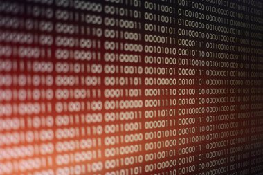 Kırmızı ikili kod. bilgisayar teknoloji arka plan. Kırmızı ikili kod bilgisayar dili veri aktarımı yapar. güvenli olmayan ve tehlikeli büyük veri ve AI yapay zeka siber ağ.