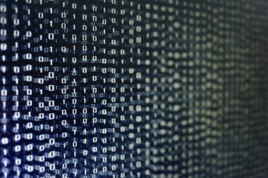 mavi ikili kod. ikili veri blokları. Blockchain kavramı. bir numara ve sıfır metin bilgisayar dijital ikili kod ile mavi arka plan bit.