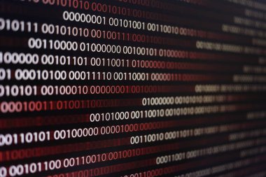 Kırmızı ikili kod. bilgisayar teknoloji arka plan. Kırmızı ikili kod bilgisayar dili veri aktarımı yapar. güvenli olmayan ve tehlikeli büyük veri ve AI yapay zeka siber ağ.