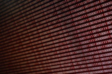 Kırmızı ikili kod. bilgisayar teknoloji arka plan. Kırmızı ikili kod bilgisayar dili veri aktarımı yapar. güvenli olmayan ve tehlikeli büyük veri ve AI yapay zeka siber ağ.