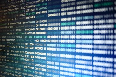 mavi ikili kod. ikili veri blokları. Blockchain kavramı. bir numara ve sıfır metin bilgisayar dijital ikili kod ile mavi arka plan bit.