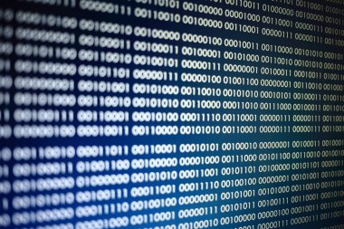 mavi ikili kod. ikili veri blokları. Blockchain kavramı. bir numara ve sıfır metin bilgisayar dijital ikili kod ile mavi arka plan bit.