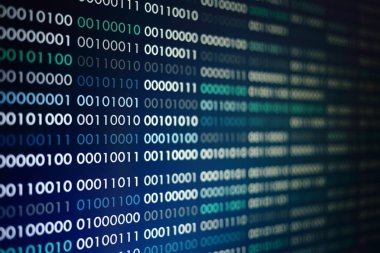 mavi ikili kod. ikili veri blokları. Blockchain kavramı. bir numara ve sıfır metin bilgisayar dijital ikili kod ile mavi arka plan bit.