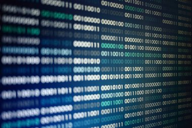 mavi ikili kod. ikili veri blokları. Blockchain kavramı. bir numara ve sıfır metin bilgisayar dijital ikili kod ile mavi arka plan bit.