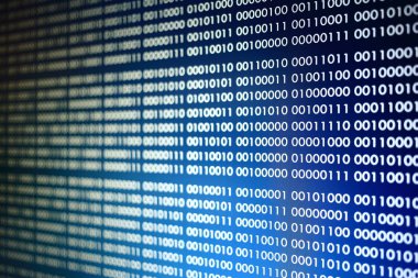 mavi ikili kod. ikili veri blokları. Blockchain kavramı. bir numara ve sıfır metin bilgisayar dijital ikili kod ile mavi arka plan bit.