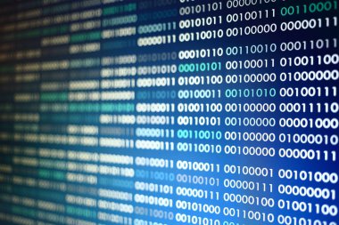 mavi ikili kod. ikili veri blokları. Blockchain kavramı. bir numara ve sıfır metin bilgisayar dijital ikili kod ile mavi arka plan bit.