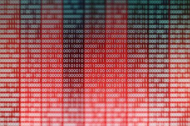 Kırmızı ikili kod. bilgisayar teknoloji arka plan. Kırmızı ikili kod bilgisayar dili veri aktarımı yapar. güvenli olmayan ve tehlikeli büyük veri ve AI yapay zeka siber ağ.