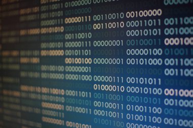 mavi ikili kod. ikili veri blokları. Blockchain kavramı. bir numara ve sıfır metin bilgisayar dijital ikili kod ile mavi arka plan bit.