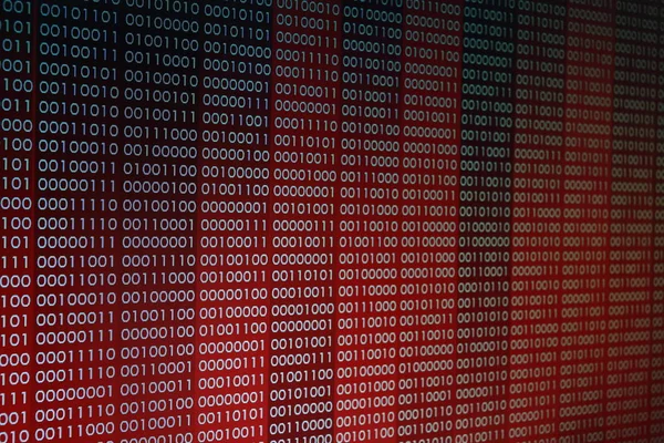 Červené Binární Kód Počítač Technika Pozadí Červené Binární Kód Počítače — Stock fotografie