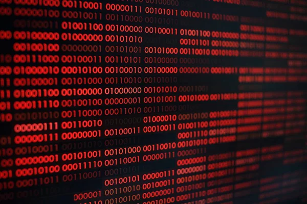 赤のバイナリ コードです コンピューター技術の背景 赤のバイナリ コード コンピューター言語データを転送します セキュリティ保護されていないと危険な大きなデータと 人工知能サイバー ネットワーク — ストック写真