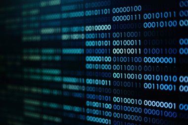 mavi ikili kod. ikili veri blokları. Blockchain kavramı. bir numara ve sıfır metin bilgisayar dijital ikili kod ile mavi arka plan bit.