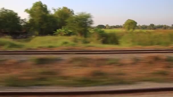 Landelijke Uitzicht Vanuit Vintage Trein Raam Rugzak Reiservaring — Stockvideo