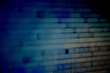 Mavi piksel arka plan üzerinde ikili kod bloğunu bilgisayar. açık ve koyu mavi piksel blokları birden çok gölge ve sesi. yumuşak odak, seçici odak ve bokeh fotoğraf efektleri defocused.