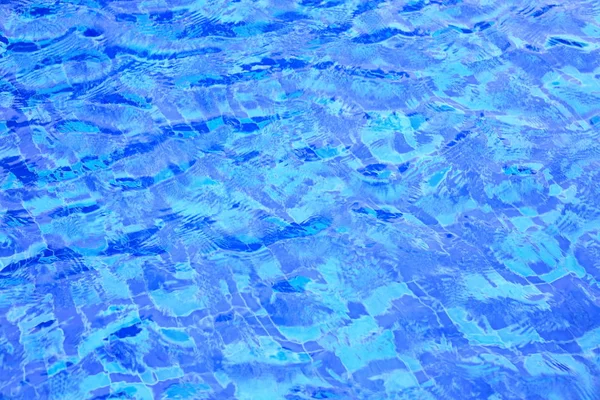 swimming pool ceramic tiles covered in clear water. light blue tiles dotted with deep blue tiles in a regular pattern design. recreation pool design.
