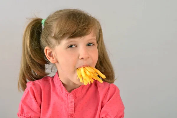 Child Loves French Fries Fast Food — Stock Photo, Image