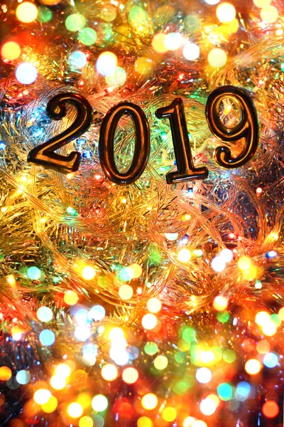 New Year Holiday Lights Christmas Figures 2019 — Stock Photo, Image