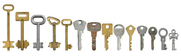 Diverse vecchie chiavi su sfondo bianco isolato.Set per il progettista . — Foto Stock