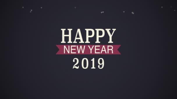 Animated Closeup Happy New Year Text Numbers 2019 Black Background