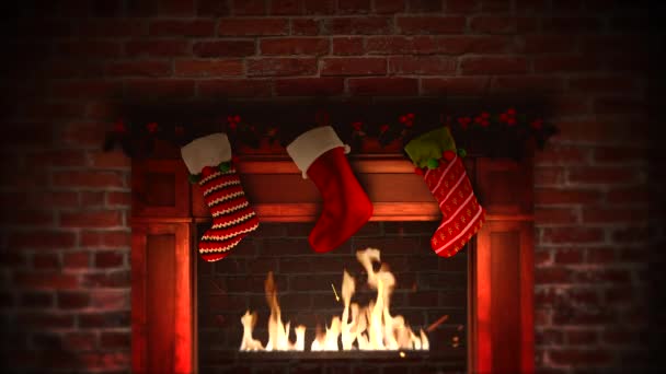Animated Closeup Fireplace Gifts Christmas Socks Bricks Background