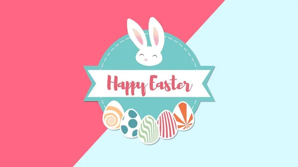 Animated closeup Happy Easter text and rabbit on red and blue ba